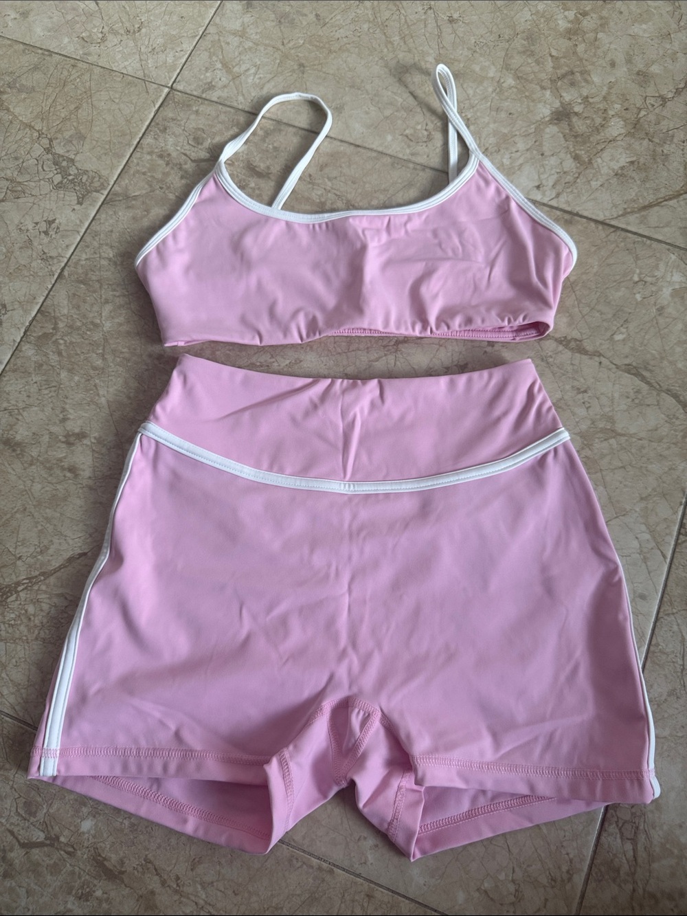 Amazon Pink Women’s Two-Piece Active One-Piece Set with White Trim